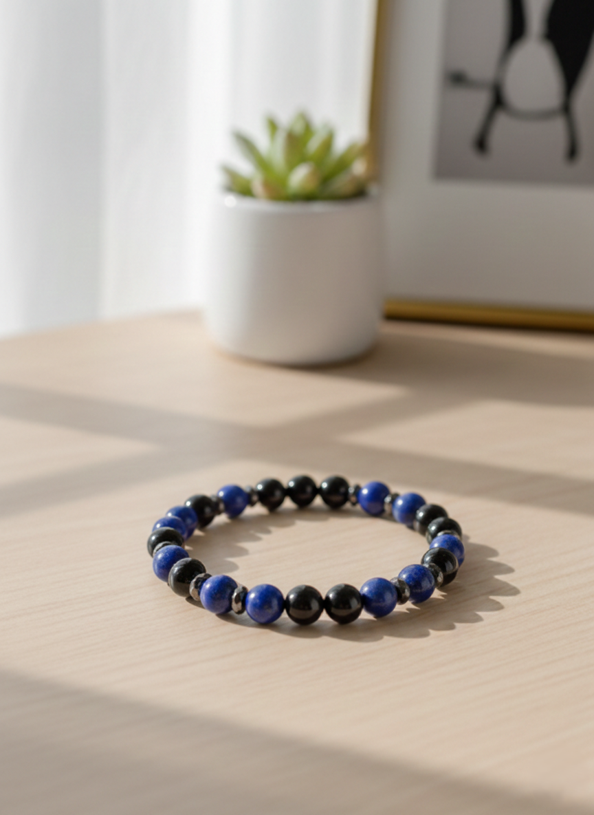 Náramok z obsidiánu, achátu a lapis lazuli - trojitá sila ochrany