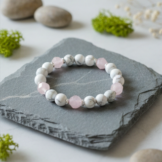 Náramok z ruženínu a howlitu – dotyk lásky a vnútorného pokoja